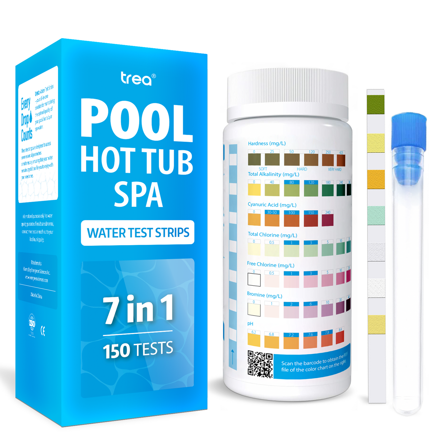 Trea 7-in-1 Swimming Pool, Hot Tub and SPA Water Test Strips